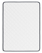 White quilted firm mattress top with navy trim border