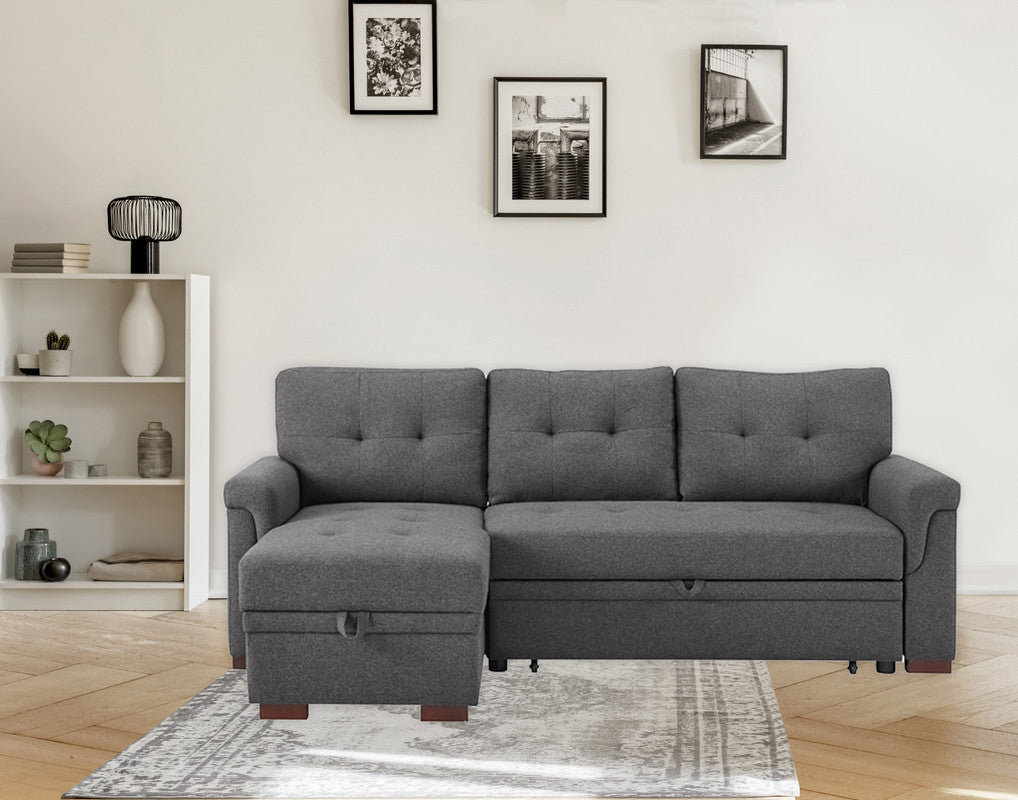 Sierra 84" Reversible Sleeper Sectional Sofa w/ Storage Chaise - Dark Gray Linen