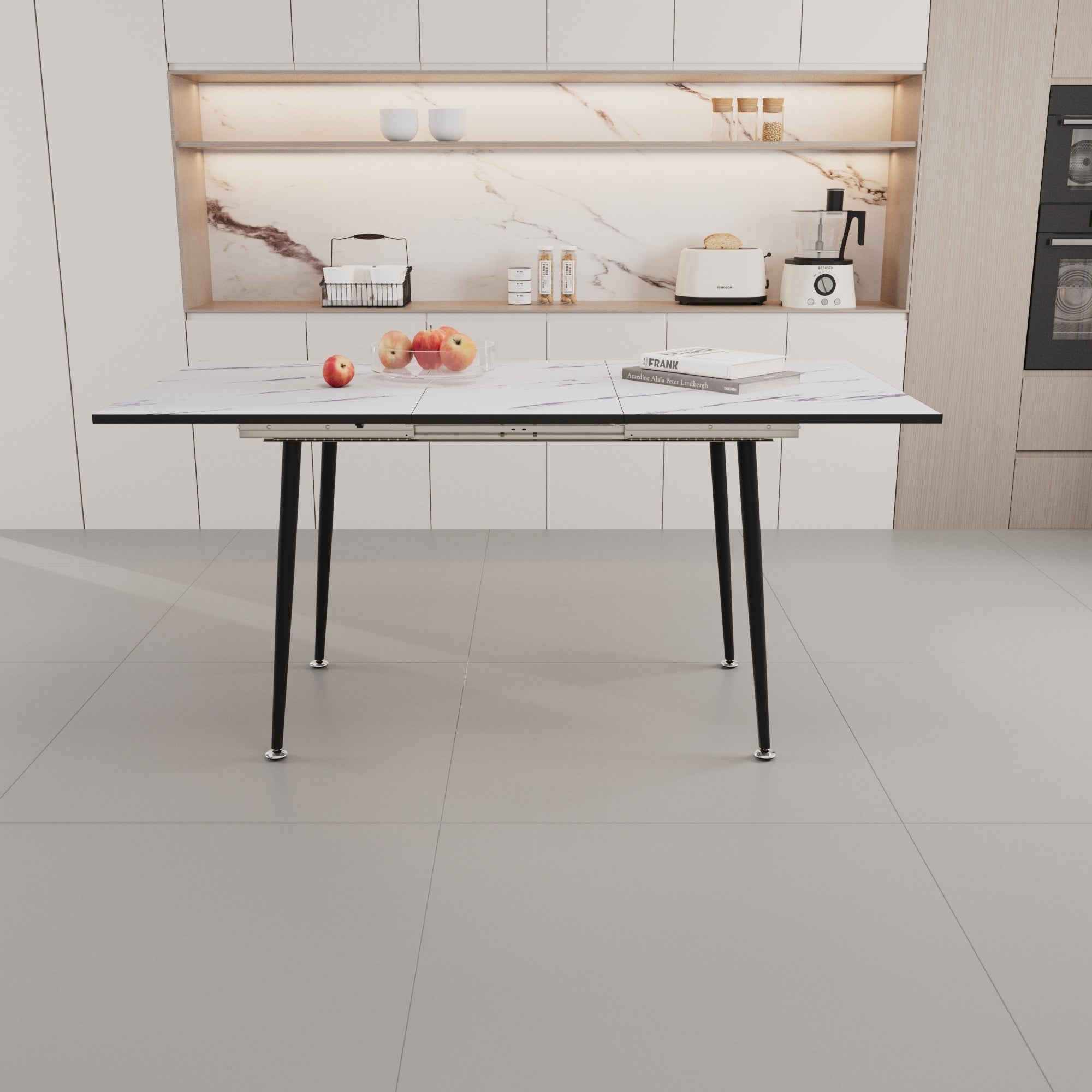 White Dining Table & Grey Chairs Set (47"-63")