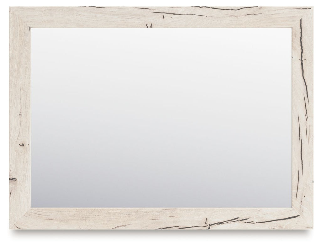 Rectangular wall mirror with distressed light natural wood frame