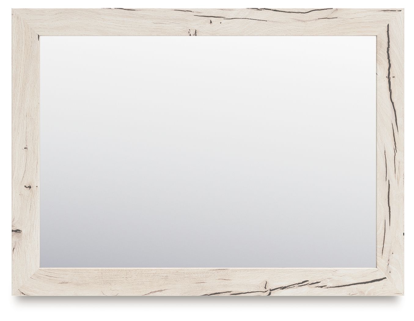Rectangular wall mirror with distressed light natural wood frame