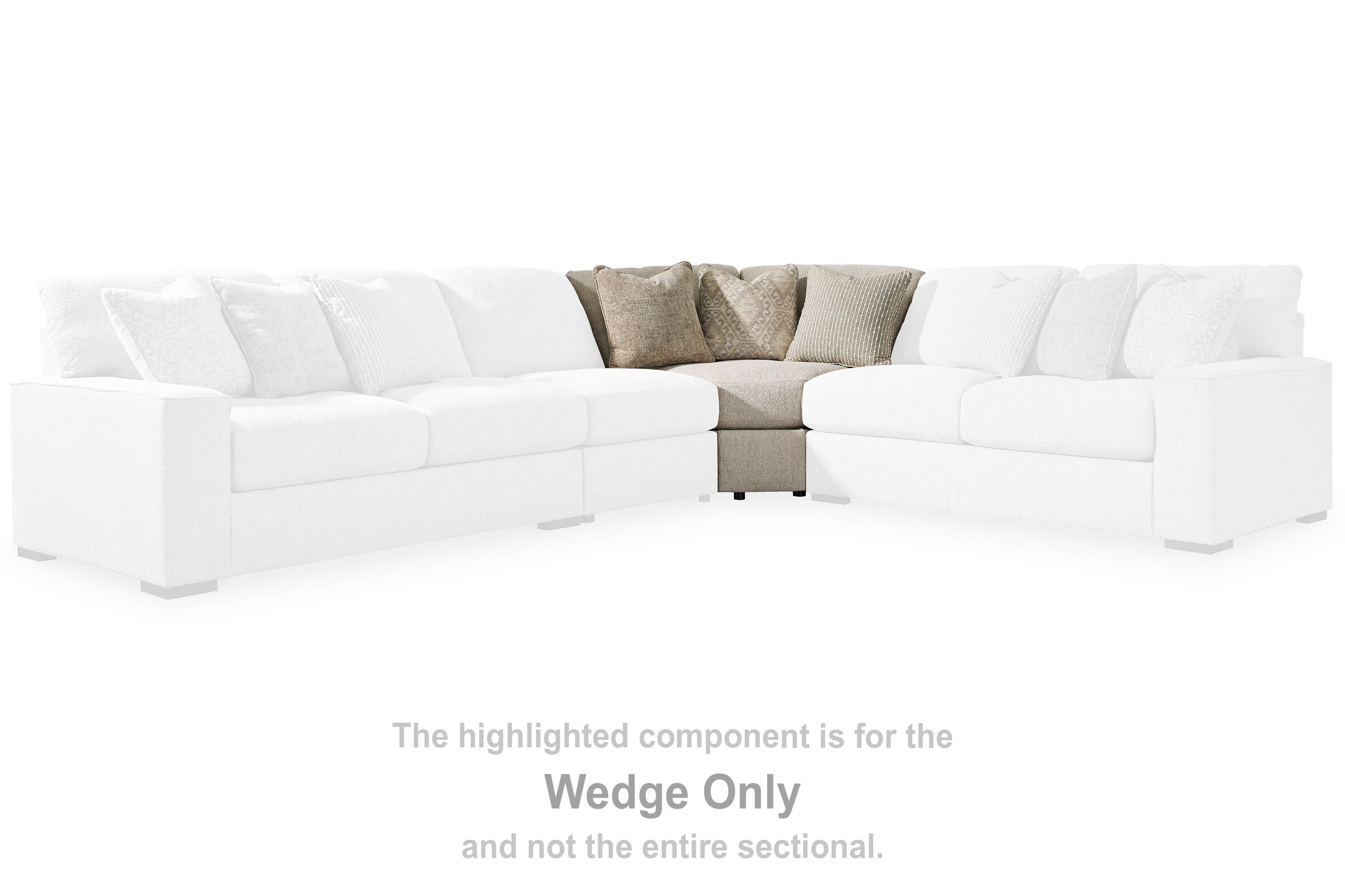 Light gray wedge sectional sofa with back cushions, corner seat shown within sectional