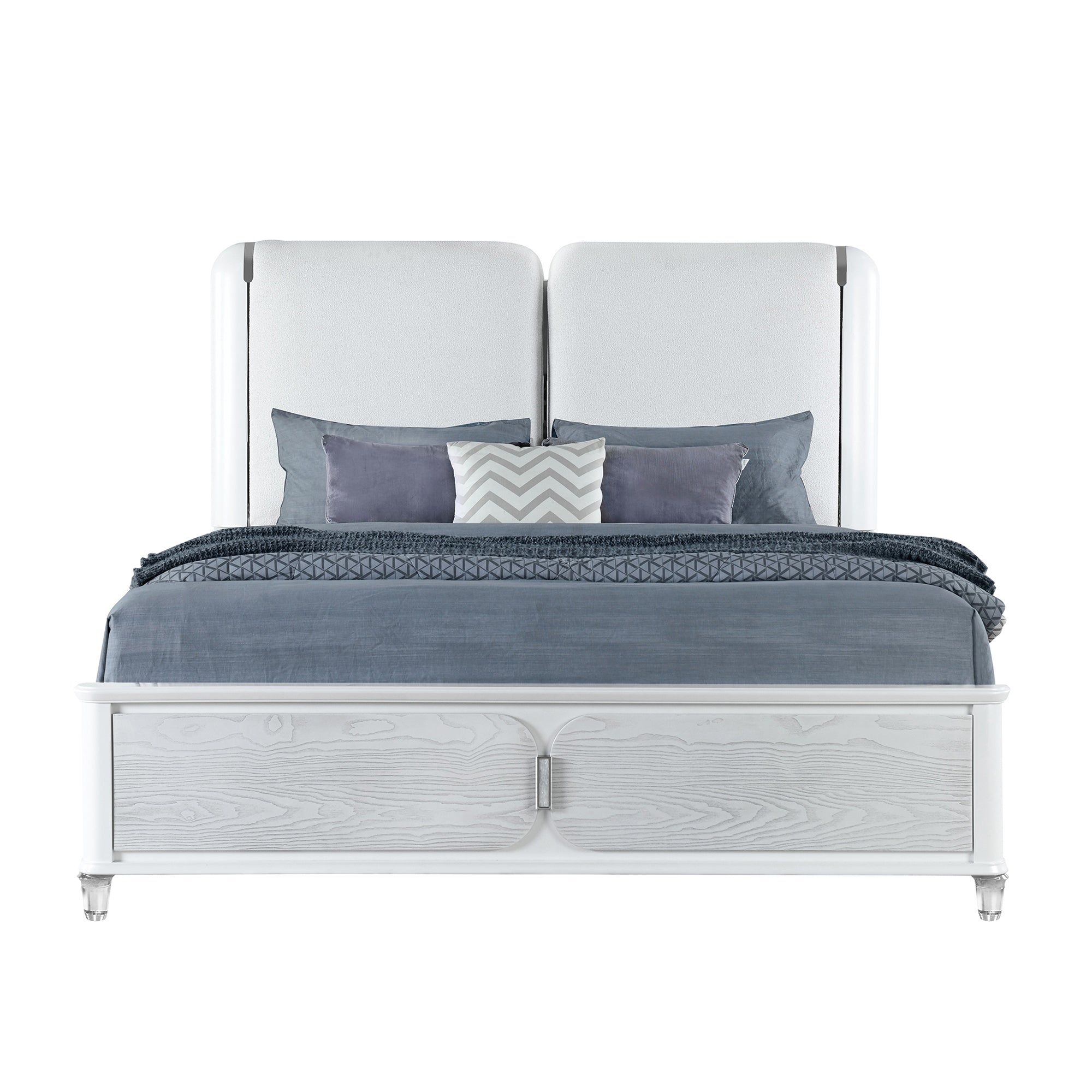 BRENDA Grey Queen Bed | LED, Padded Headboard & Wood Frame