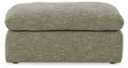 Gray fabric ottoman with padded top seam and low profile