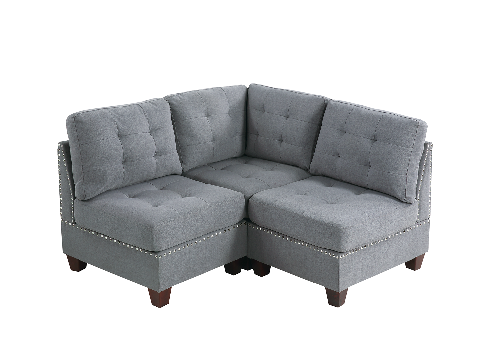 Gray Modular Sofa Set - 3 Piece Living Room Furniture