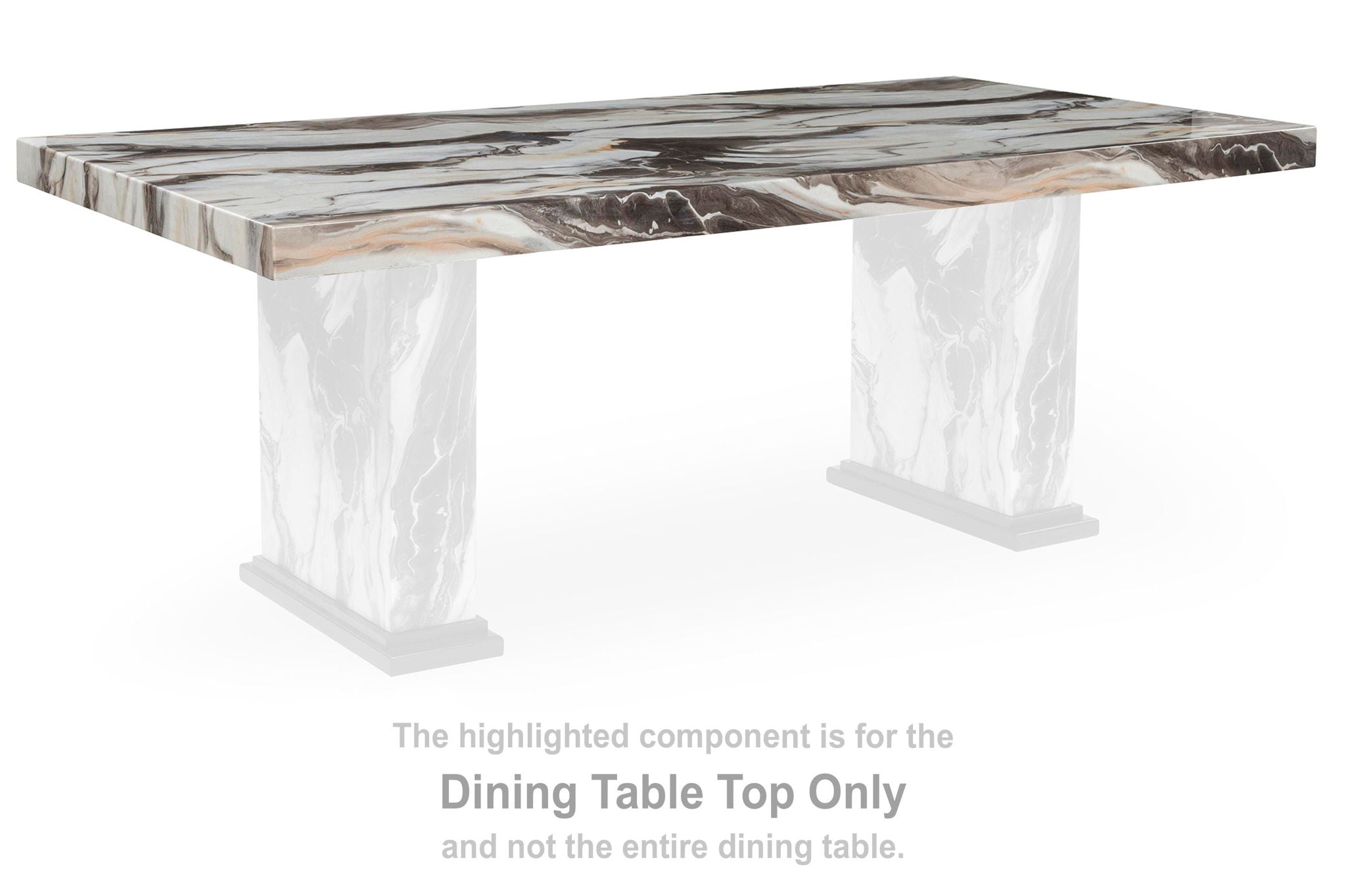Rectangular dining table top with dark brown and beige marble-look surface