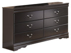 Huey black six-drawer dresser with silver-tone cup pulls and wide top