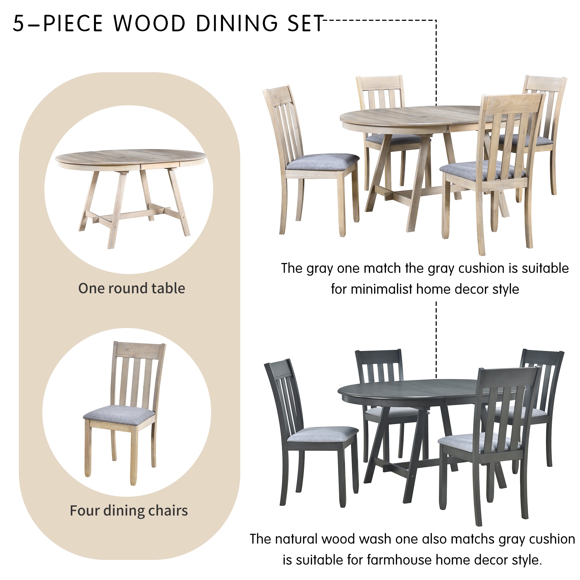 5-Pc Round Extendable Dining Set