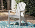 Outdoor adirondack chair, white slat back with side armrests