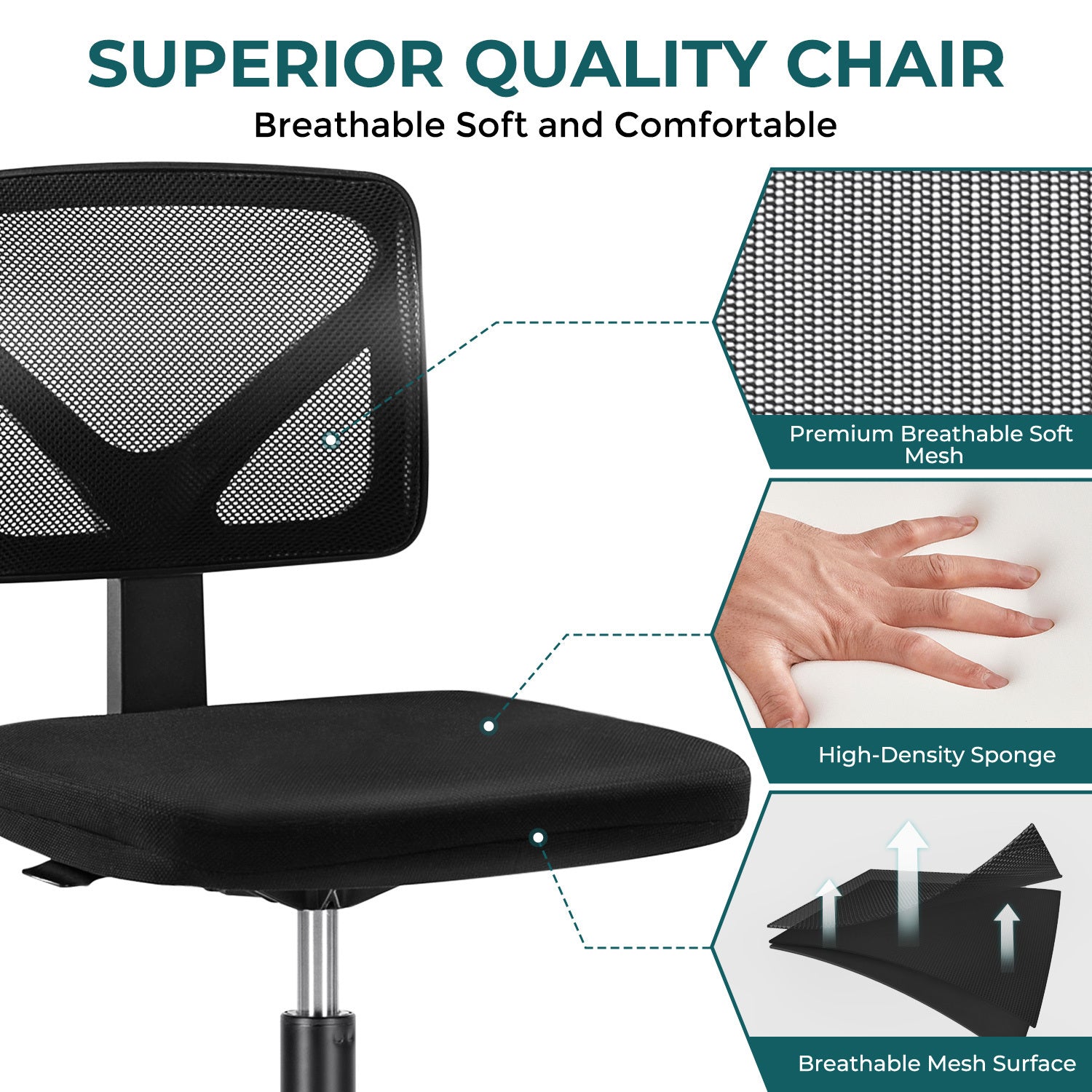 Small Home Office Chair w/ Lumbar Support (Armless)