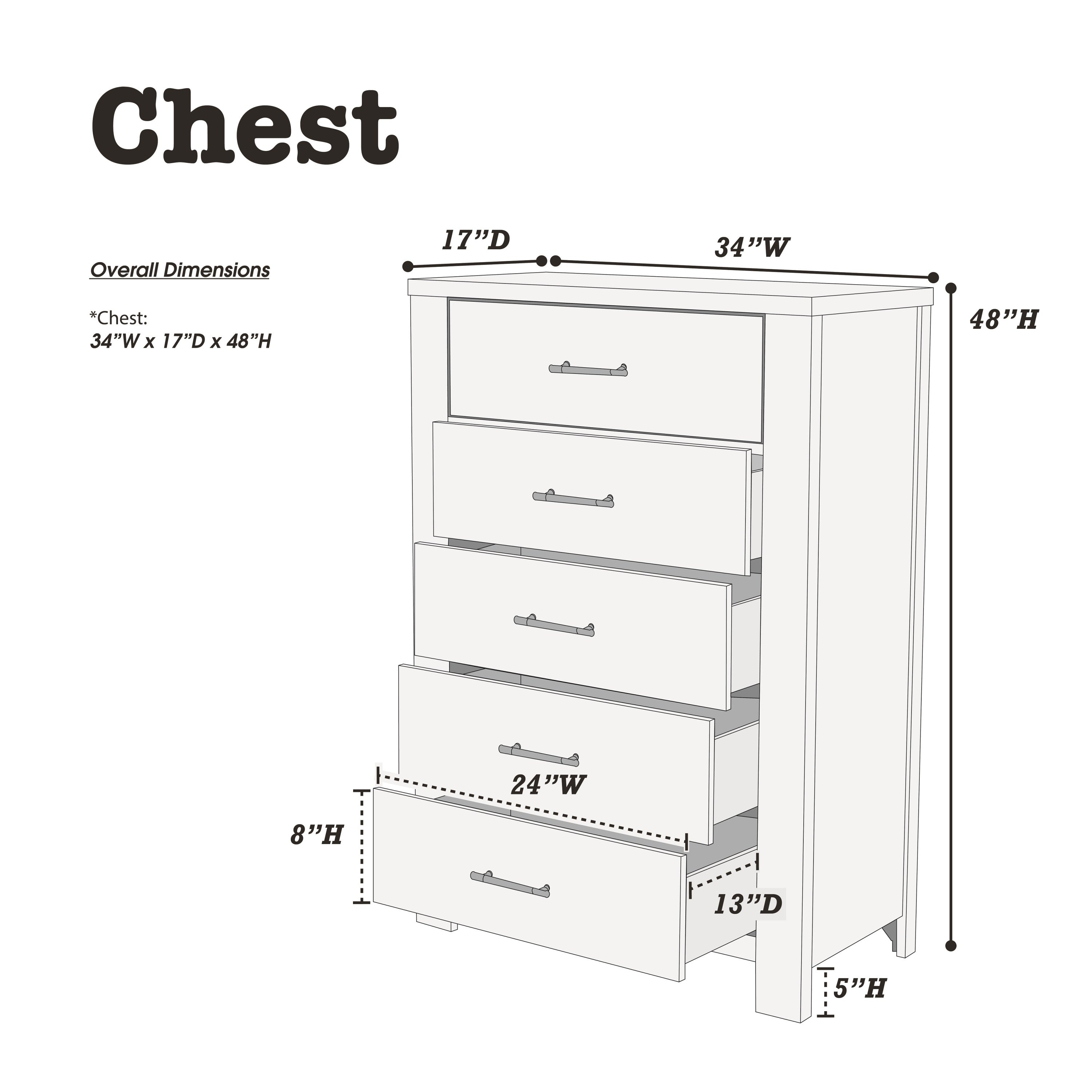 Oak Finish Chest of Drawers | 5 Drawers