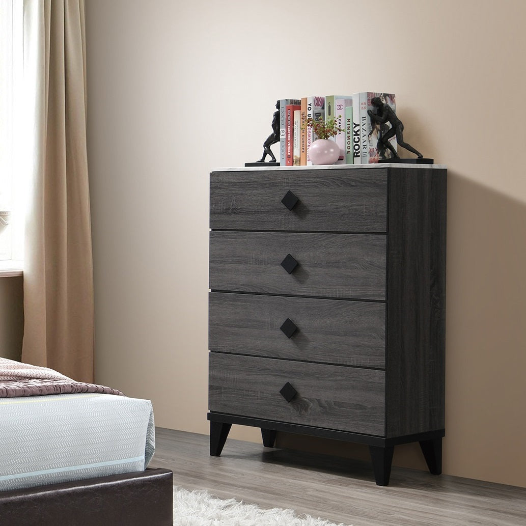 Modern Faux Marble 4-Drawer Chest Storage Bedroom Furniture