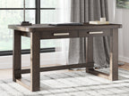 Home office desk in dark brown with two drawers and open lower shelf