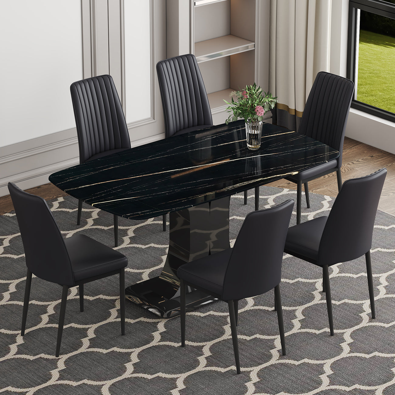 Faux Marble Dining Table Set w/ 6 Chairs