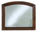 Porter bedroom mirror with arched wooden frame, rustic brown finish