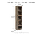 Brown wooden open-shelf storage cabinet with multiple shelves