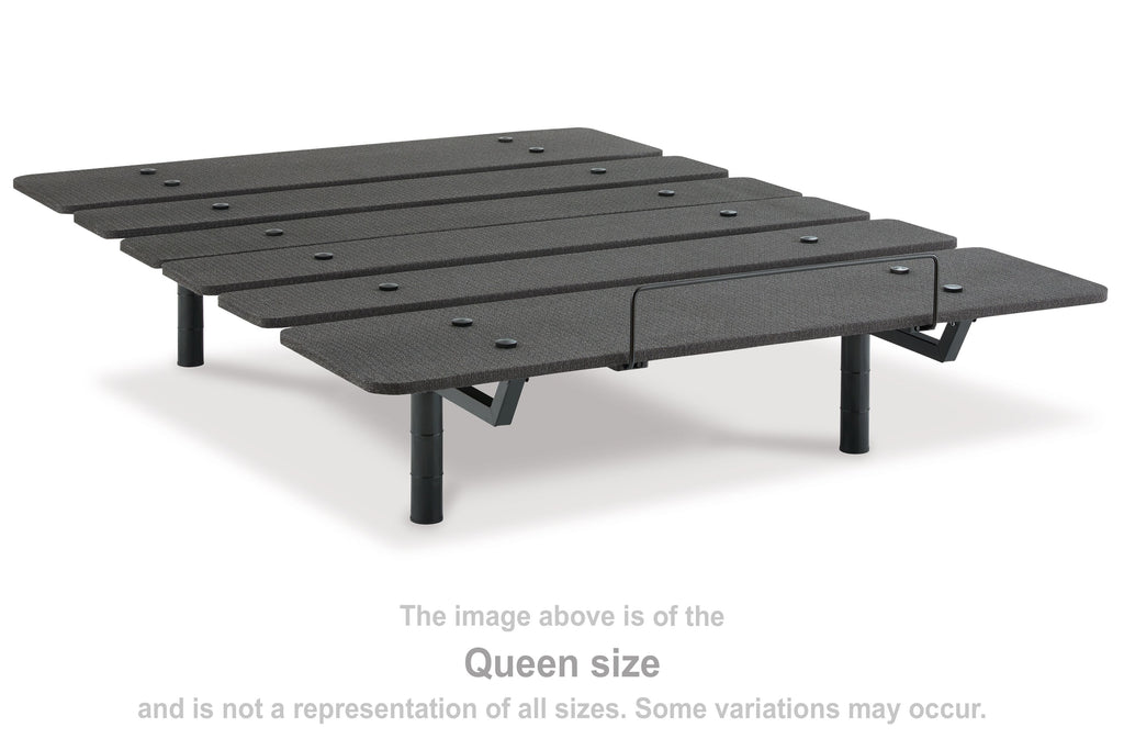 Adjustable bed base platform with black slats and legs, includes side lever