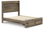 Dark brown panel storage bed frame with slatted base and drawer-style side panels