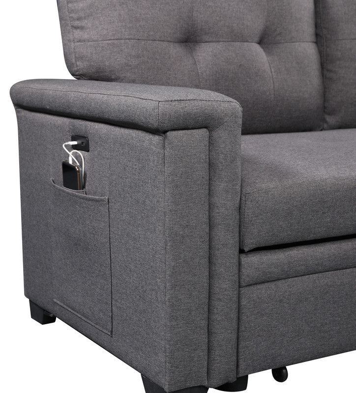 Nathan 84" Reversible Sleeper Sectional Sofa w/ Storage Chaise, USB Ports - Dark Gray