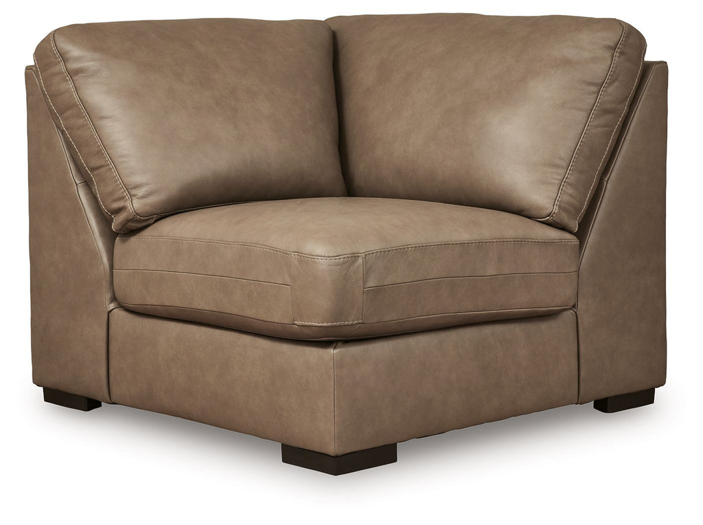 Wedge upholstered sofa seat with square arms and padded cushions, dark beige fabric