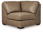 Wedge upholstered sofa seat with square arms and padded cushions, dark beige fabric