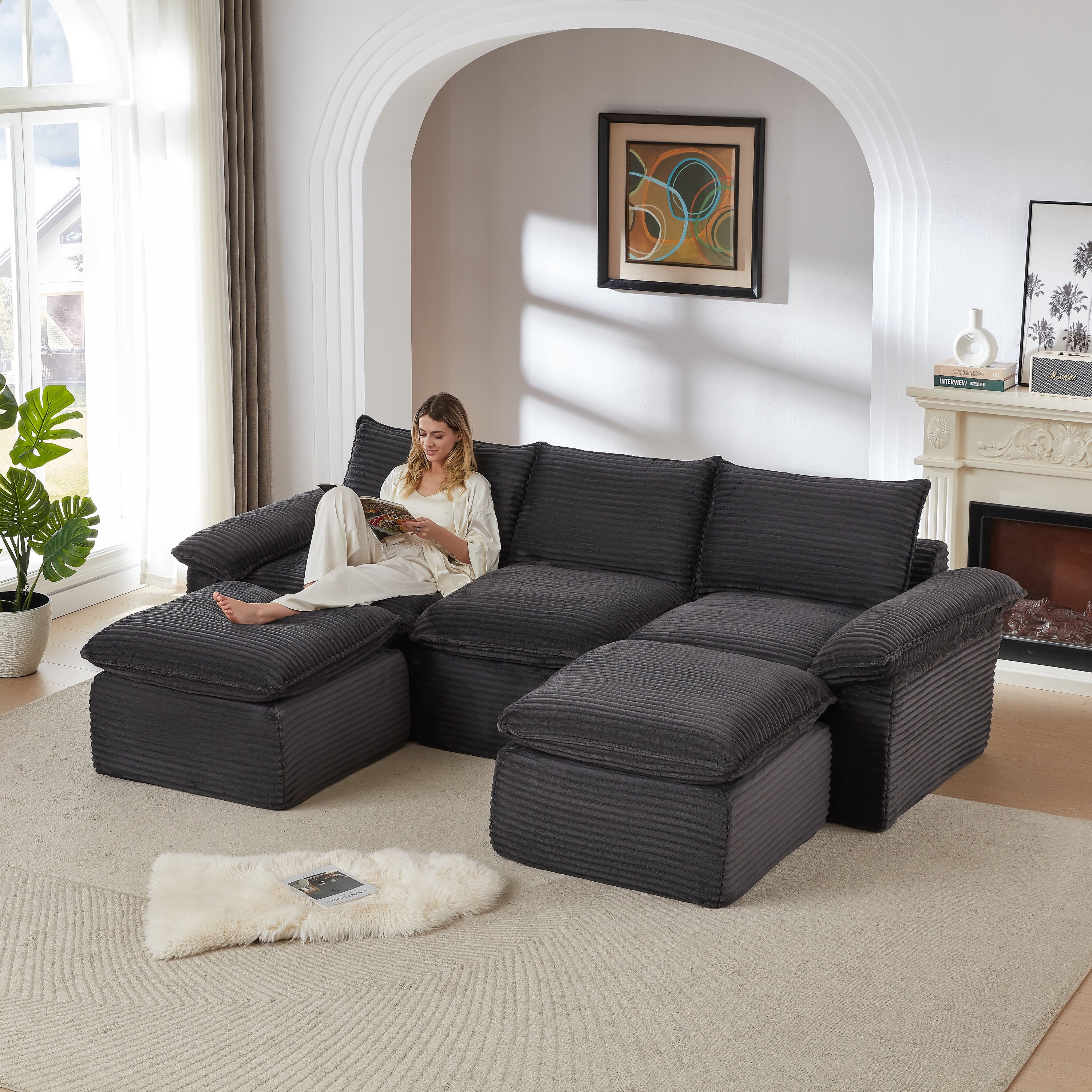 Modern Corduroy Cloud Sofa: Modular, Comfy Living Room Furniture