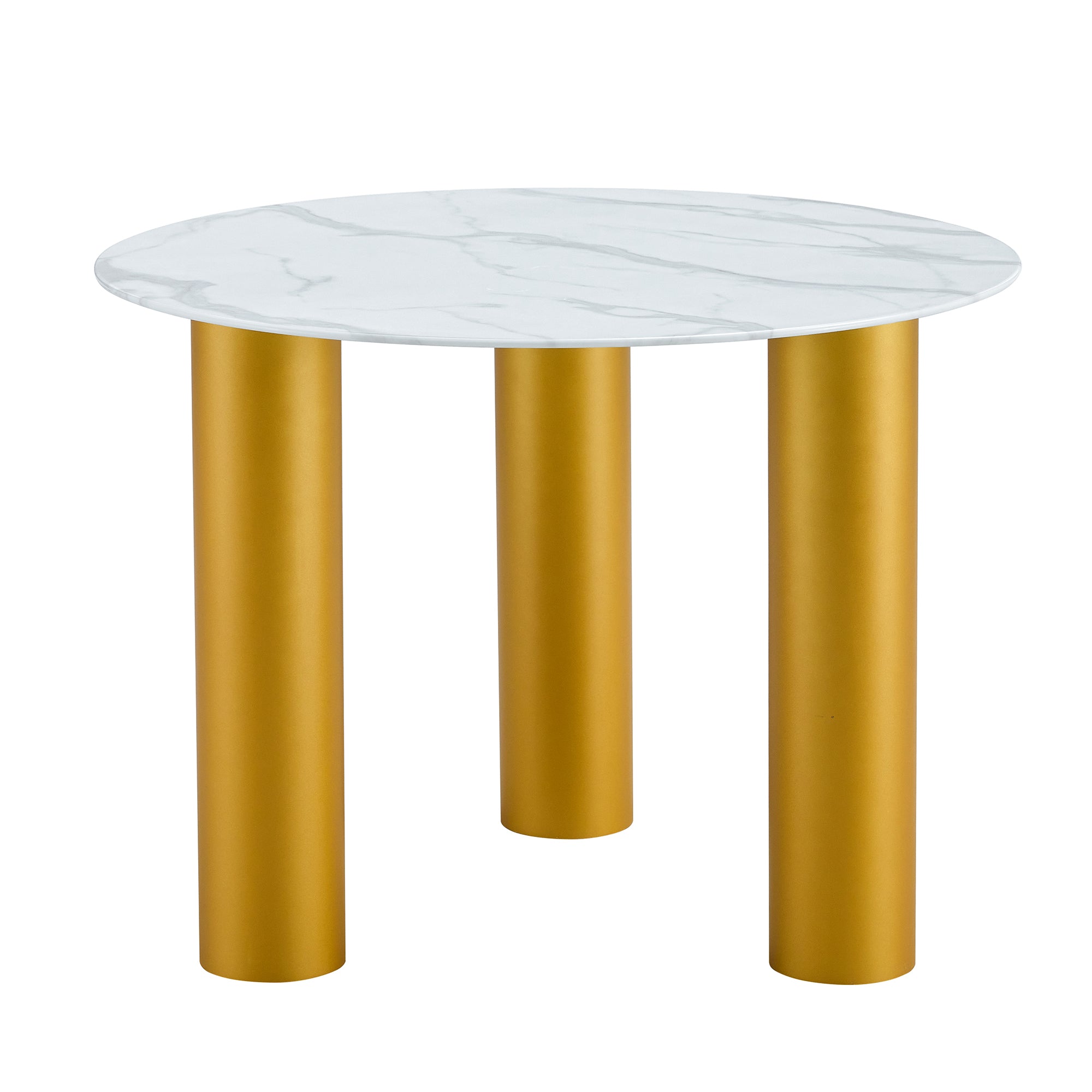 Round Marble Dining Table & Chairs Set (Gold)