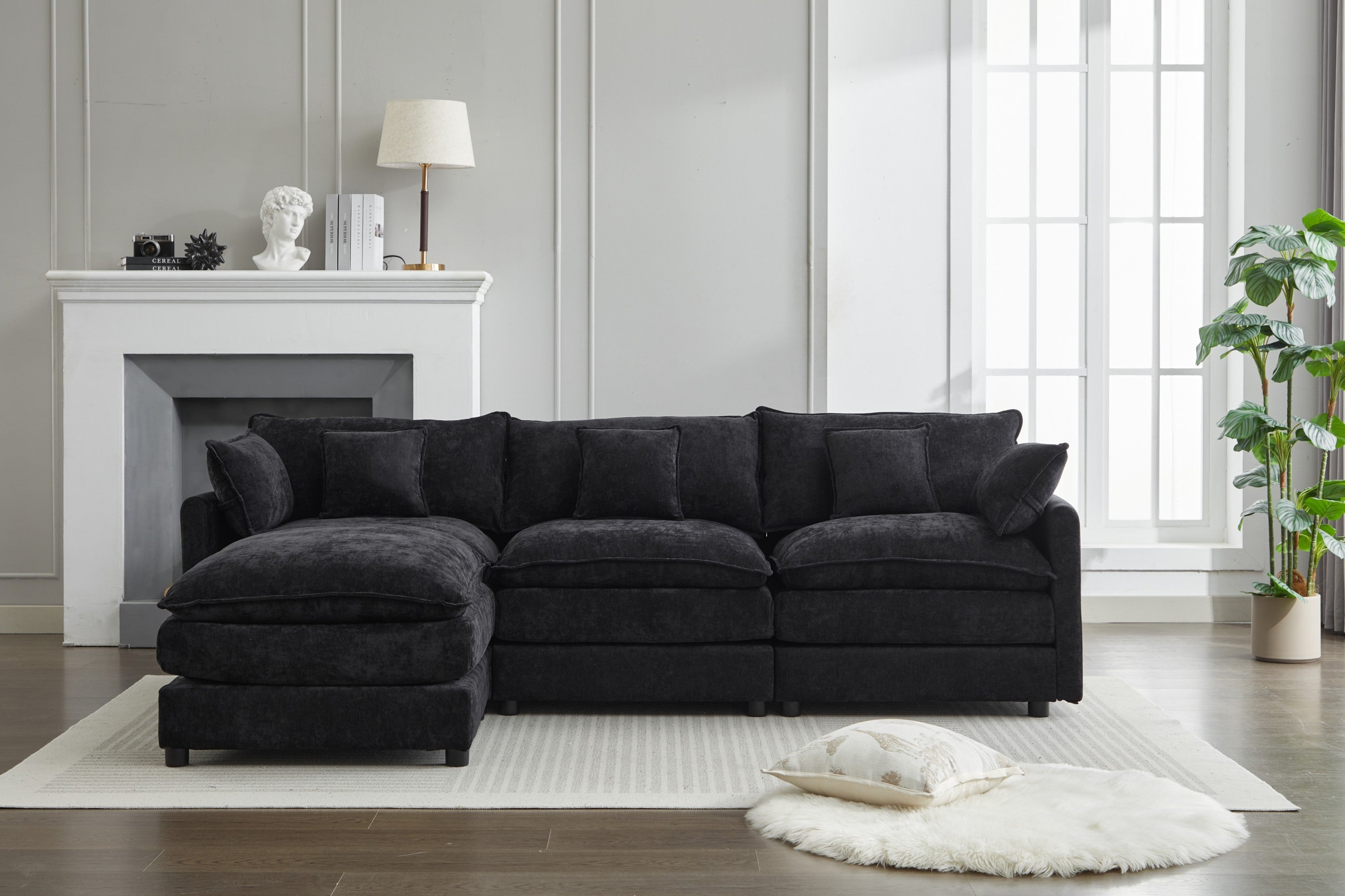 Modular L-Shaped Sectional Sofa w/ Ottoman 3-Seater