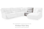White sectional corner with highlighted armless chair component upholstery