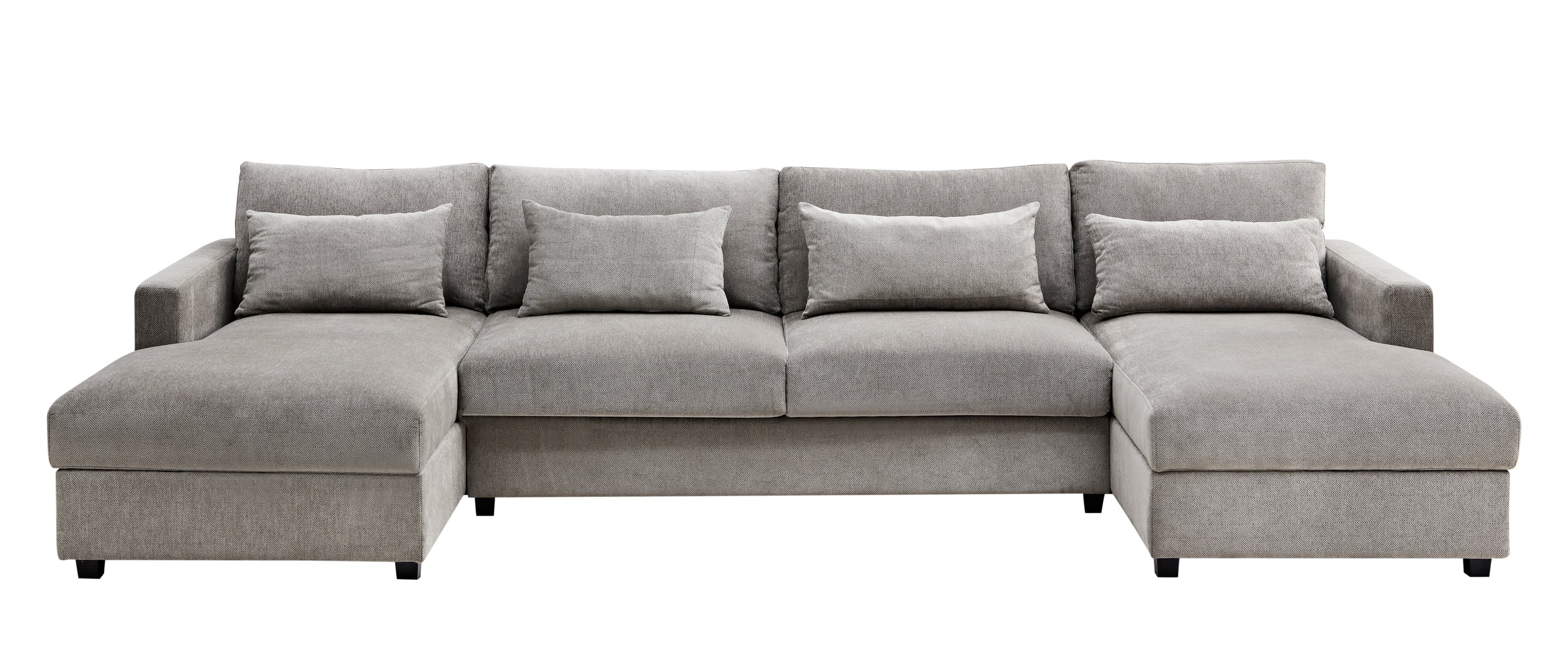 Modern Large U-Shape Sectional Sofa: 2 Large Chaise, Storage, 4 Lumbar Pillows - Gray