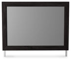 Bedroom mirror with charcoal rectangular frame and corner stand legs