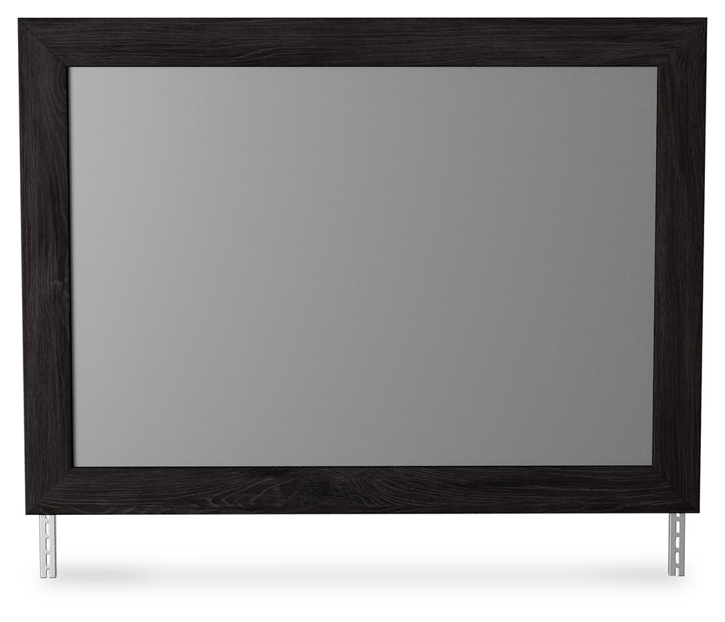 Bedroom mirror with charcoal rectangular frame and corner stand legs