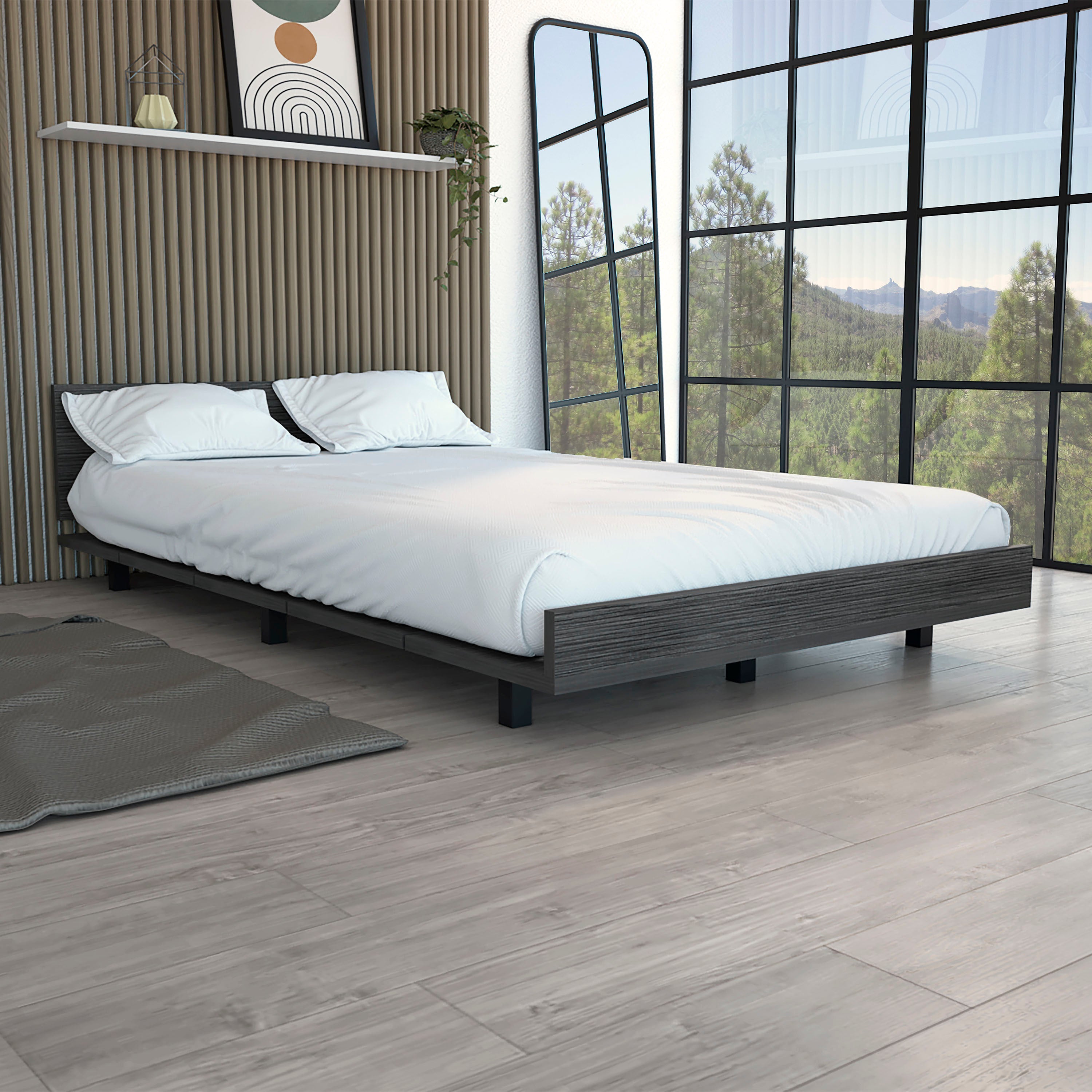 Kaia Twin Bed Frame w/Headboard - Smokey Oak