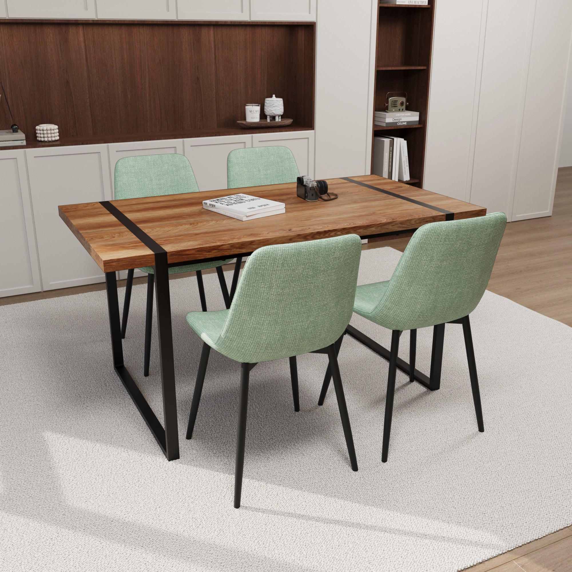 59" Modern Dining Table Set w/ Suede Chairs - 4 Pc