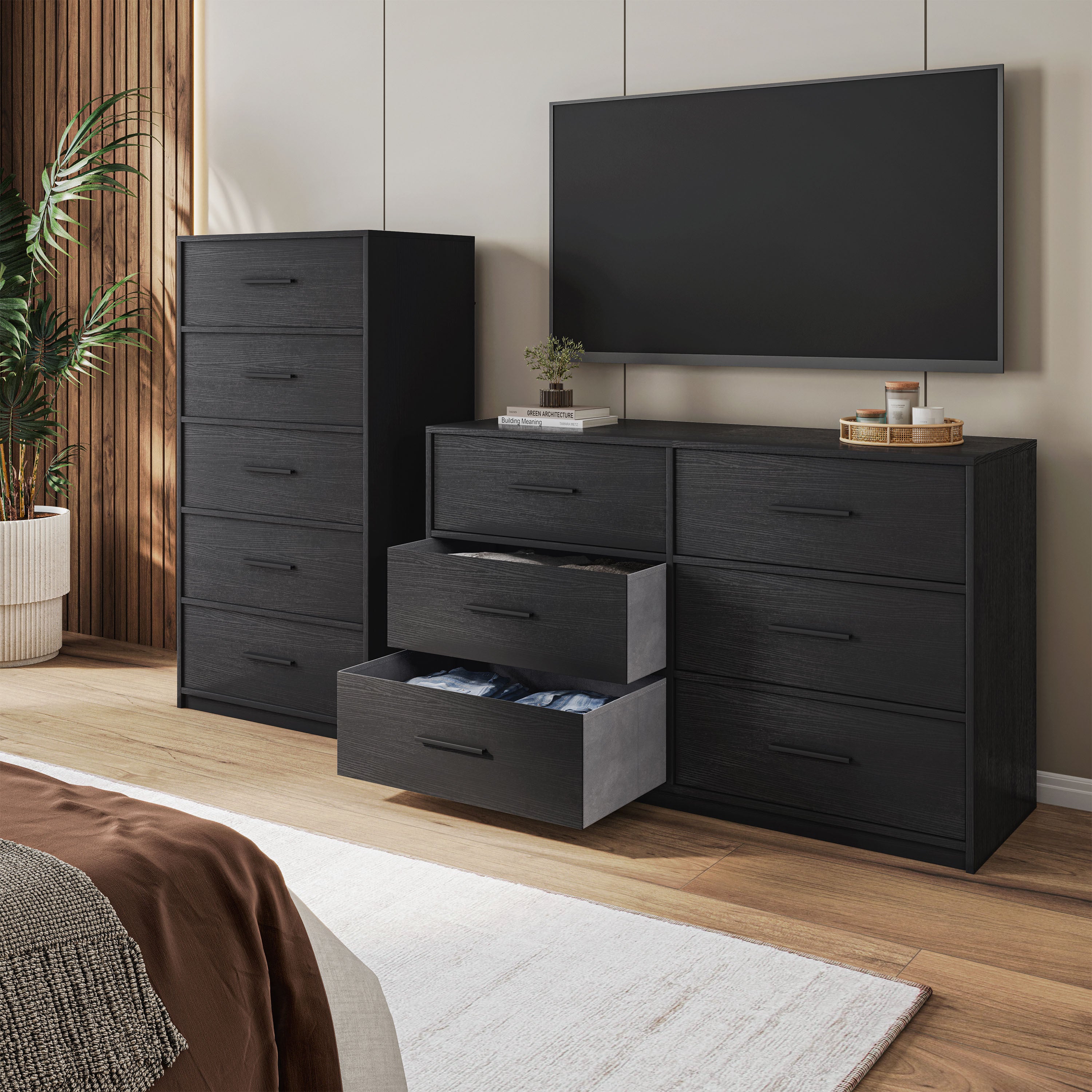 Black 6-Drawer Fabric Dresser Storage Unit