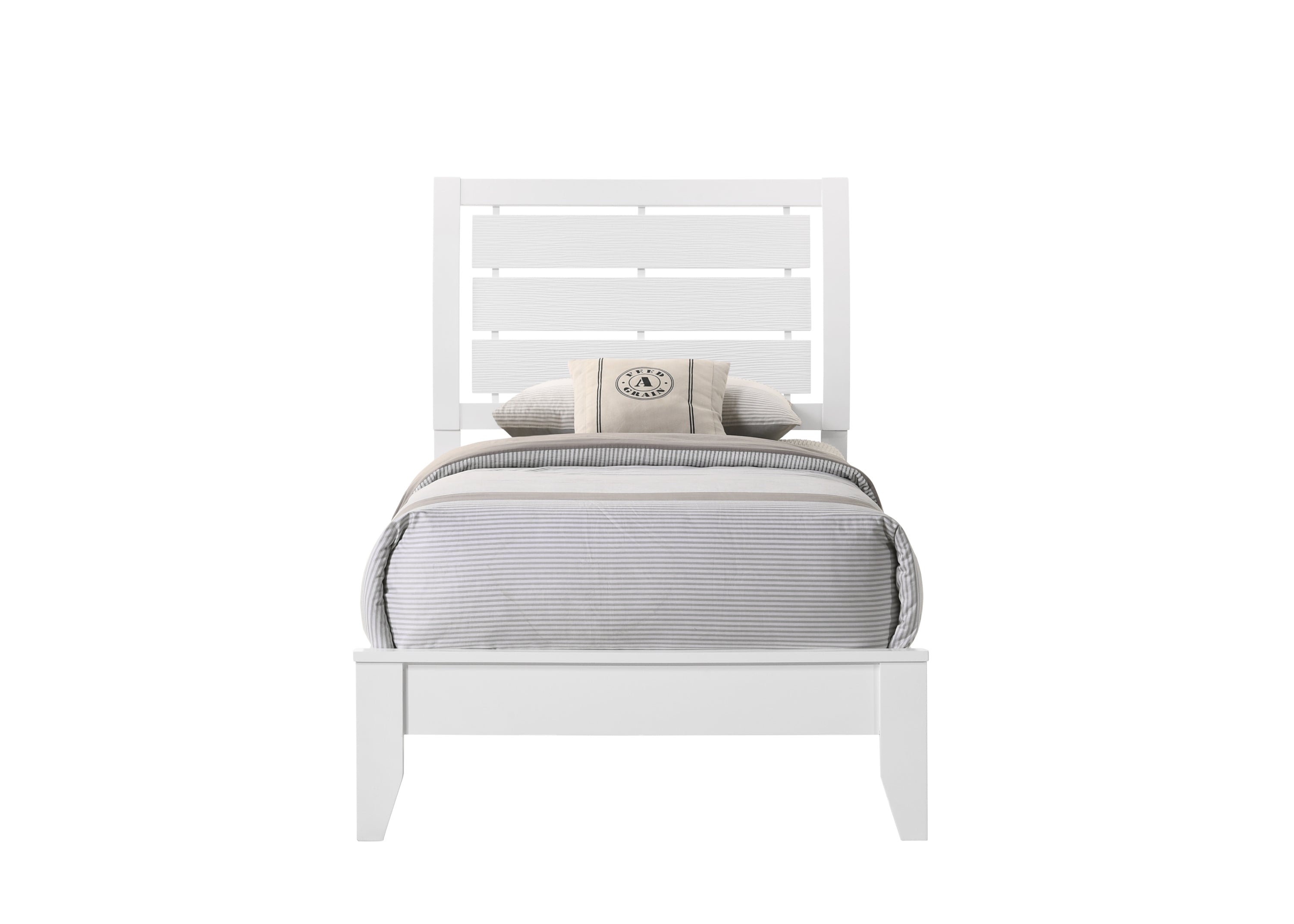 Twin White Panel Bed, Geometric Curved Headboard, Youth Wood