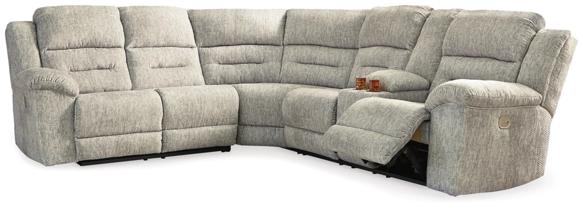 Family Den Gray Power Reclining Sectional-Reclining Sectionals-American Furniture Outlet