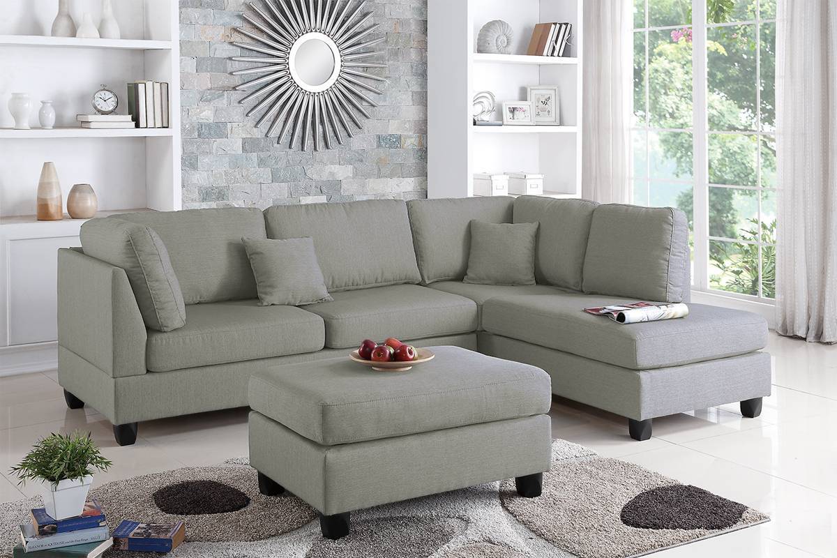 Gray 3-PC Sectional Sofa for Living Room