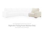 Light beige sectional recliner ottoman end, right-arm facing, fabric upholstery