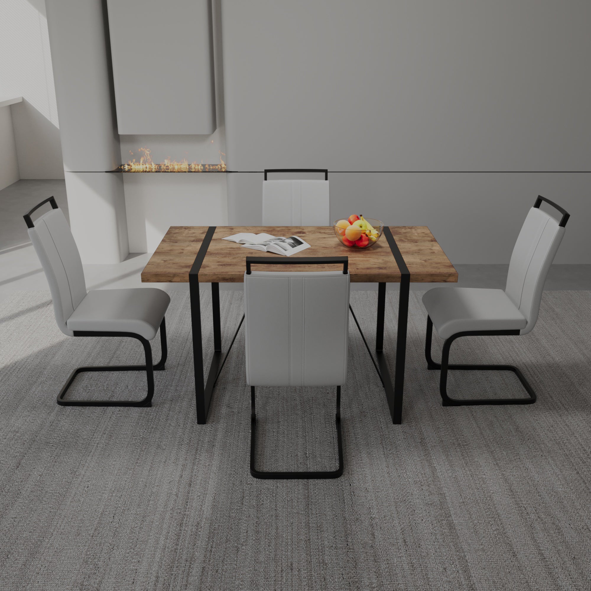 Rustic Industrial Dining Table Set - 55" w/ 4 Chairs