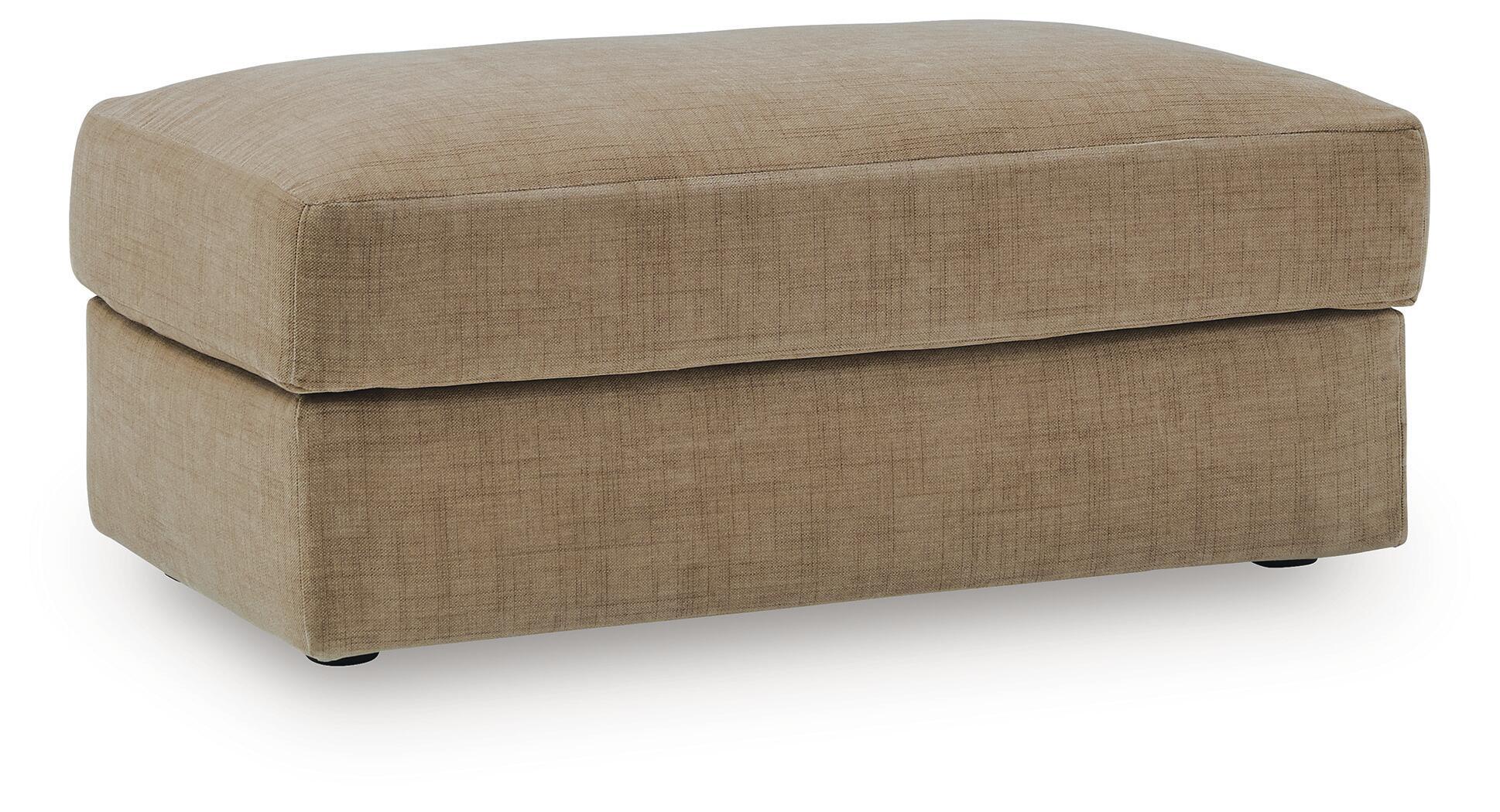 Honey-beige fabric ottoman with padded hinged seat and square sides