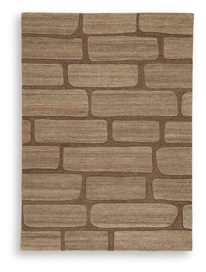 Beige and brown brick-pattern area rug with short textured surface