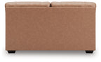 WillowBend loveseat in light brown upholstery with squared back and tapered feet