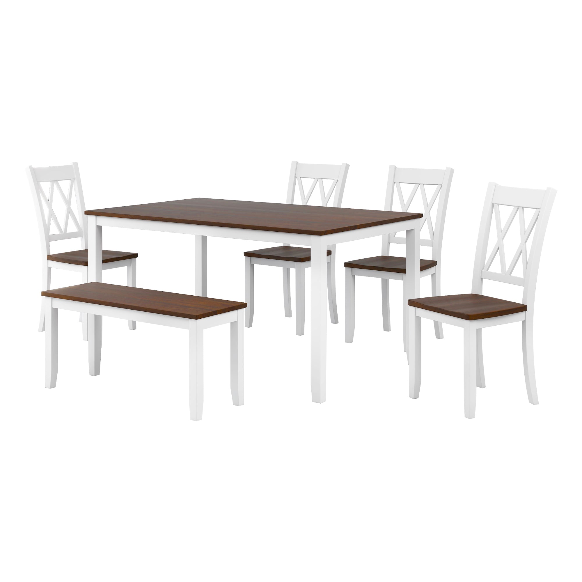 Farmhouse Dining Set, 6-Piece Rustic Kitchen Table w/Bench