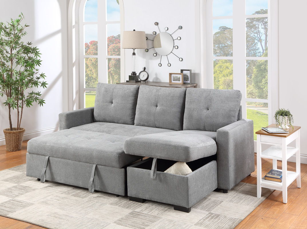 Serenity - 5" Fabric Reversible Sleeper Sectional Sofa With Storage Chaise - Gray