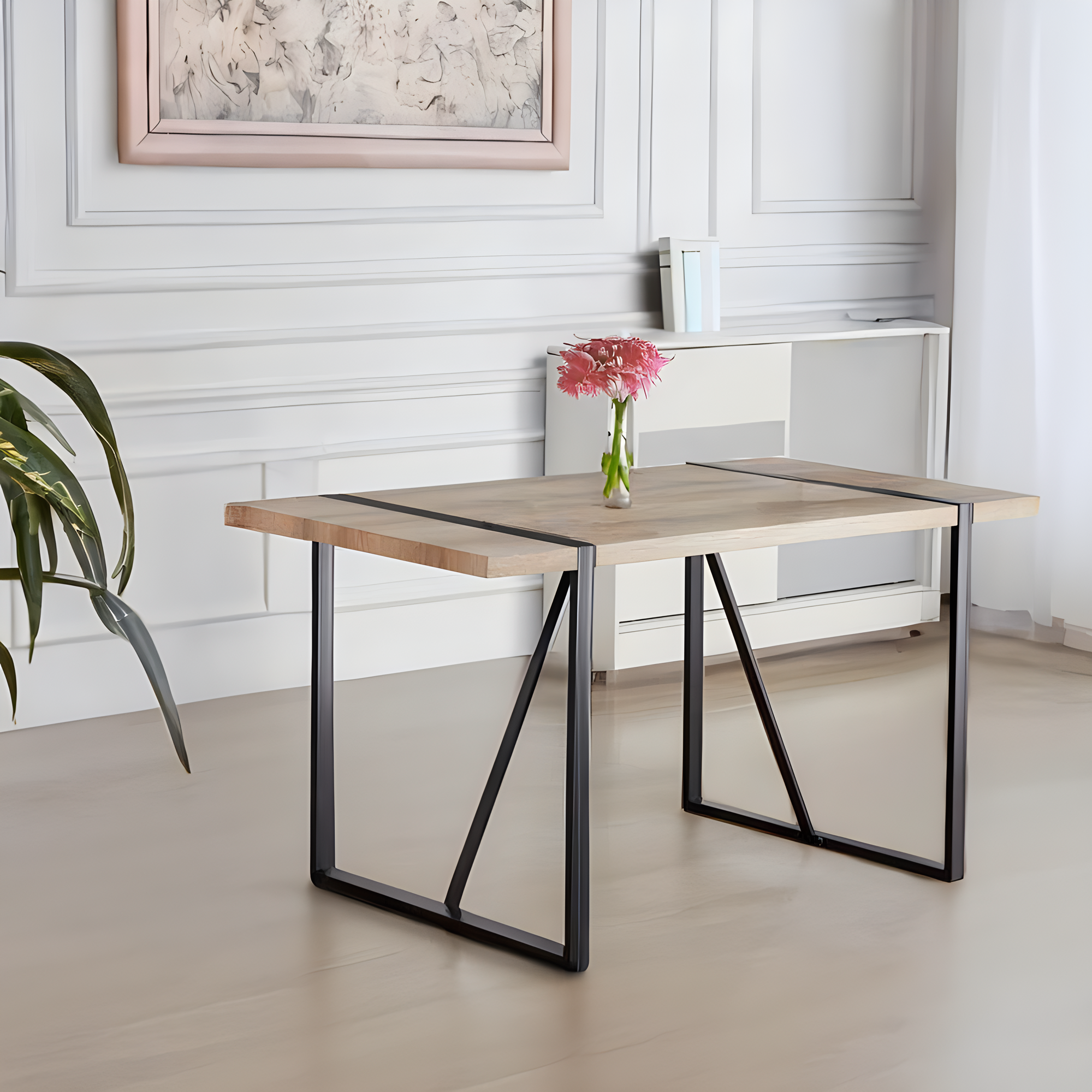 55" MDF Dining Table & 4 Suede Chairs Set