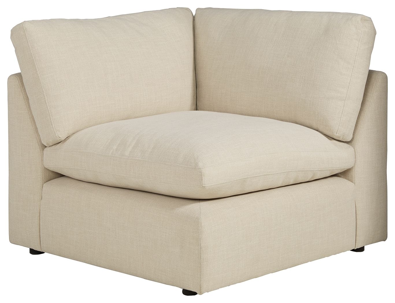 Linen wedge armchair in light beige with rounded arms and back cushions