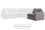 Heather gray corner chair with squared arms, shown as part of an L-shaped sectional