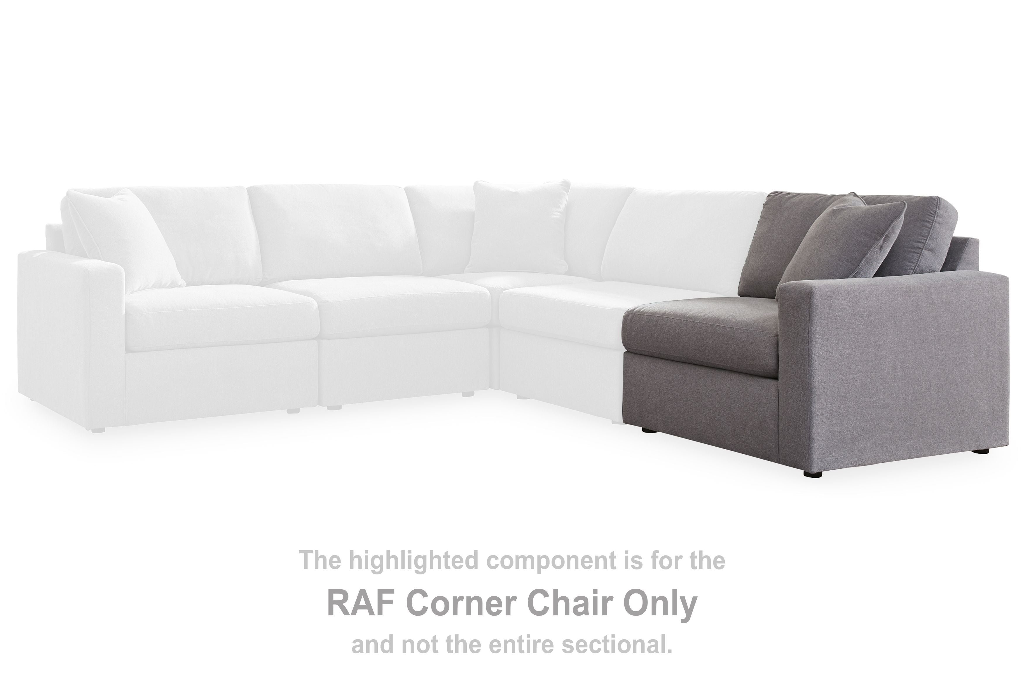 Heather gray corner chair with squared arms, shown as part of an L-shaped sectional