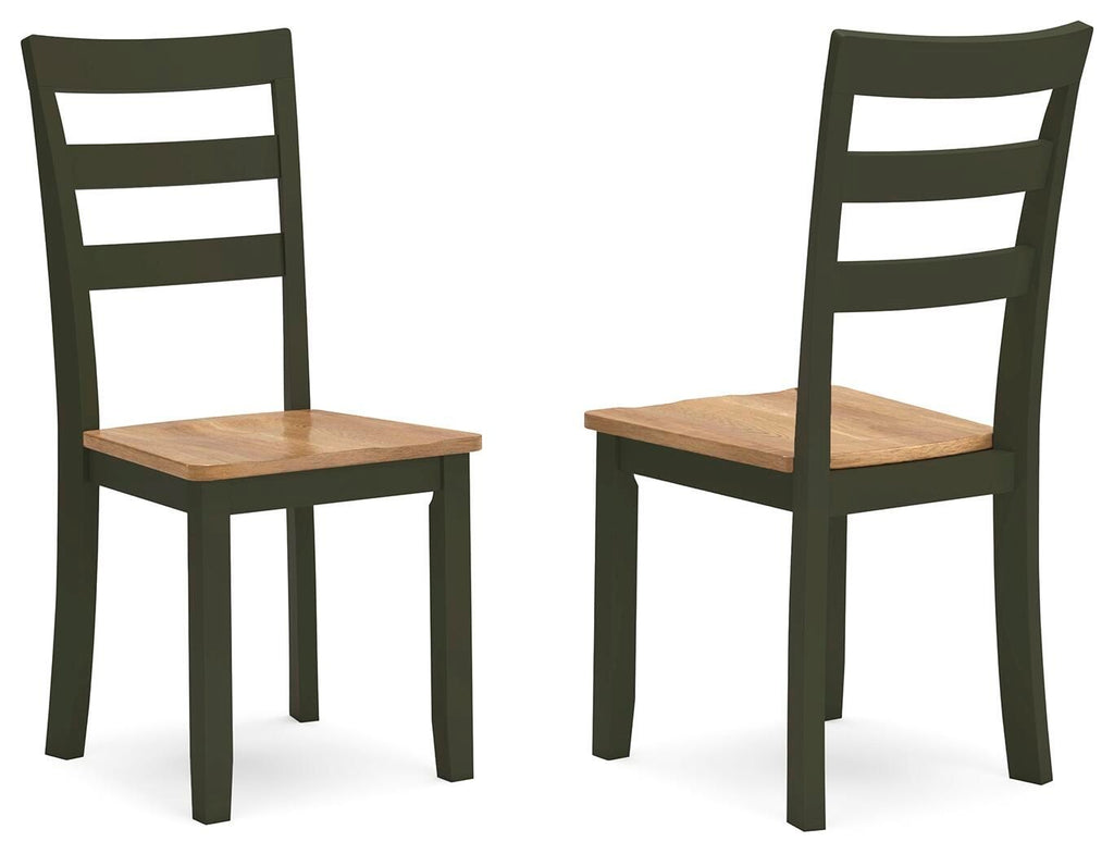 Green dining side chair set of 2 with slatted back and light wood seat